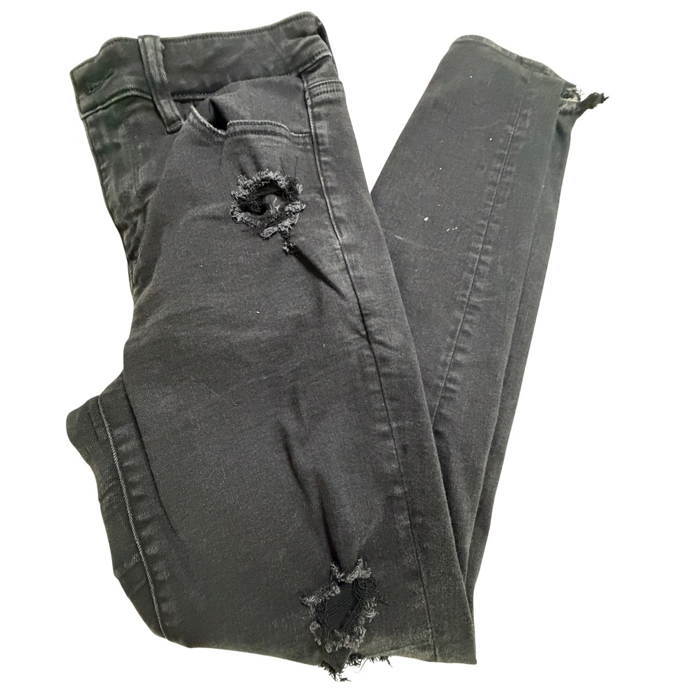 American Eagle Next Level Stretch Distressed Skinny Jeans Black Womens 8 Regular